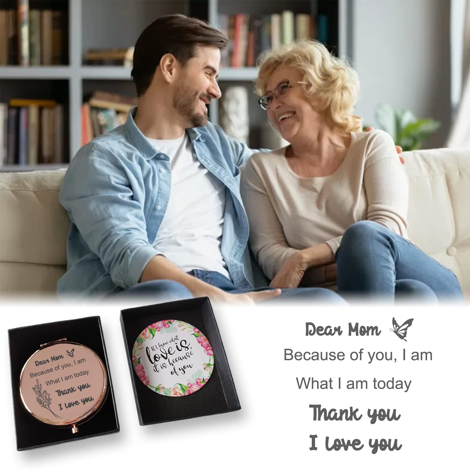 Casfine Regalos personalizados para mamá  Regalos de espejo compacto grabado con agradecimiento para mamá  Los mejores regalos para mamá de hijo