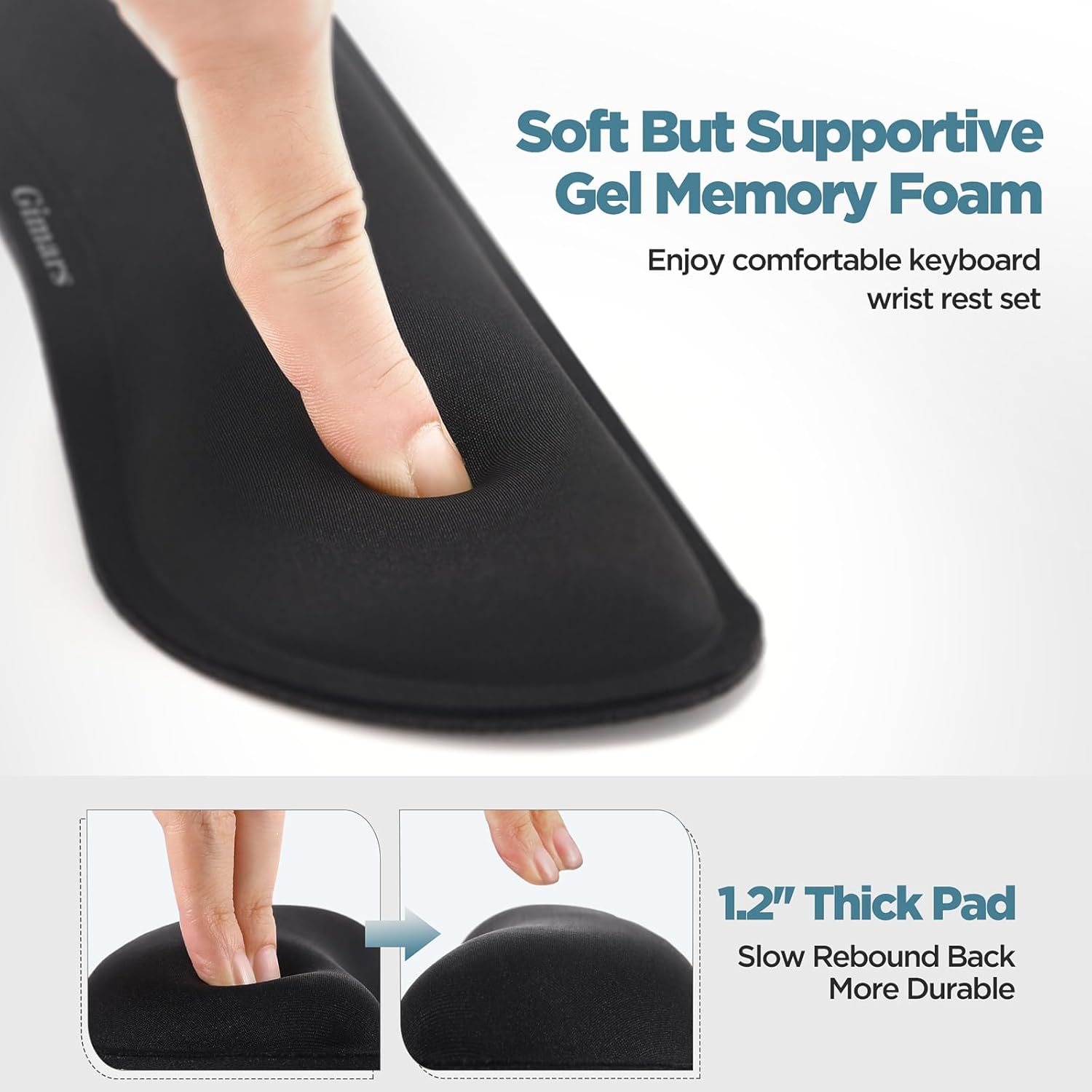 Gimars Reposamuñecas de espuma viscoelástica de gel sedoso para teclado de computadora, mouse, 3 piezas de reposamuñecas ergonómico para teclado y