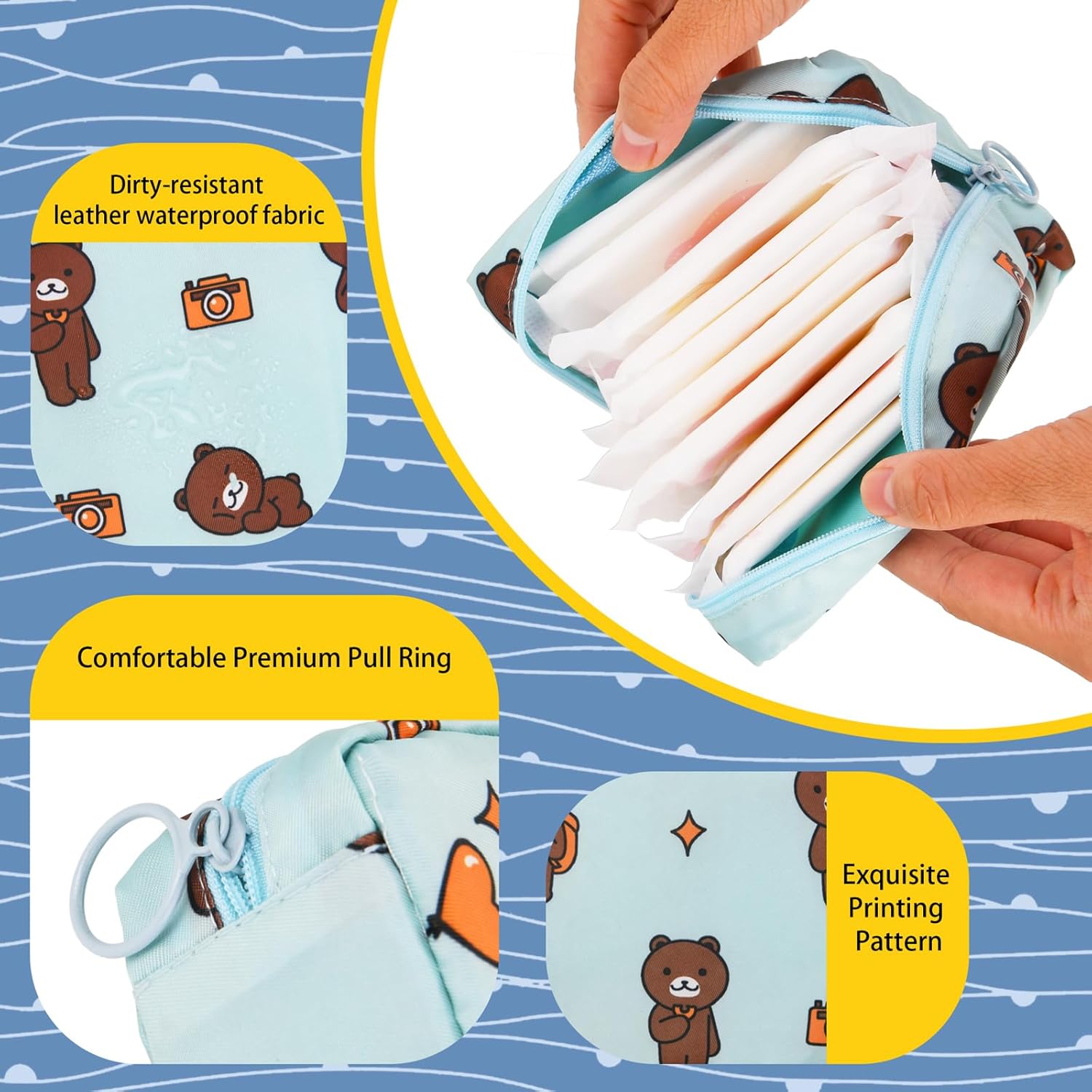 4 bolsas de período, bolsa de almacenamiento de almohadilla sanitaria, bolsa de período pequeño para bolso, bolsa de período menstrual, soporte para
