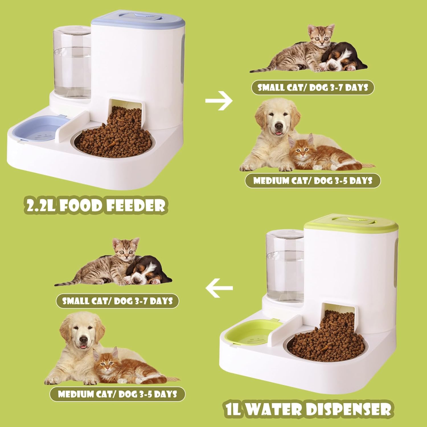Auto Gravity – Juego de comedero y bebedero de alimentos para mascotas, dispensador automático de alimentos y dispensador de agua 2 en 1 para
