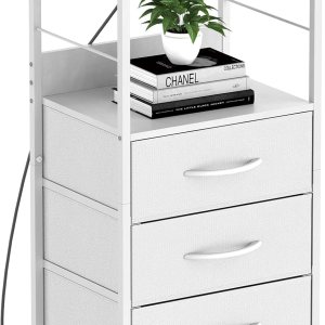 Mesita de noche blanca con estación de carga, mesa auxiliar con cajón, mesita de noche alta con puertos USB y tomacorrientes, mesita de noche de 3 Mesita de noche blanca con estación de carga, mesa auxiliar con cajón, mesita de noche alta con puertos USB y tomacorrientes, mesita de noche de 3