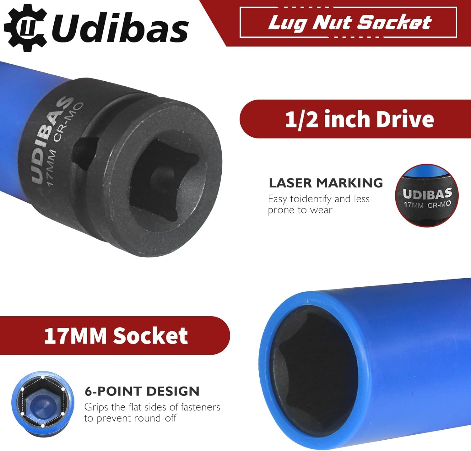 Enchufe de tuerca de impacto de 0.669 in de 12 pulgada, profundo, métrico, con mangas protectoras y material CR-MO de alta resistencia, protector de