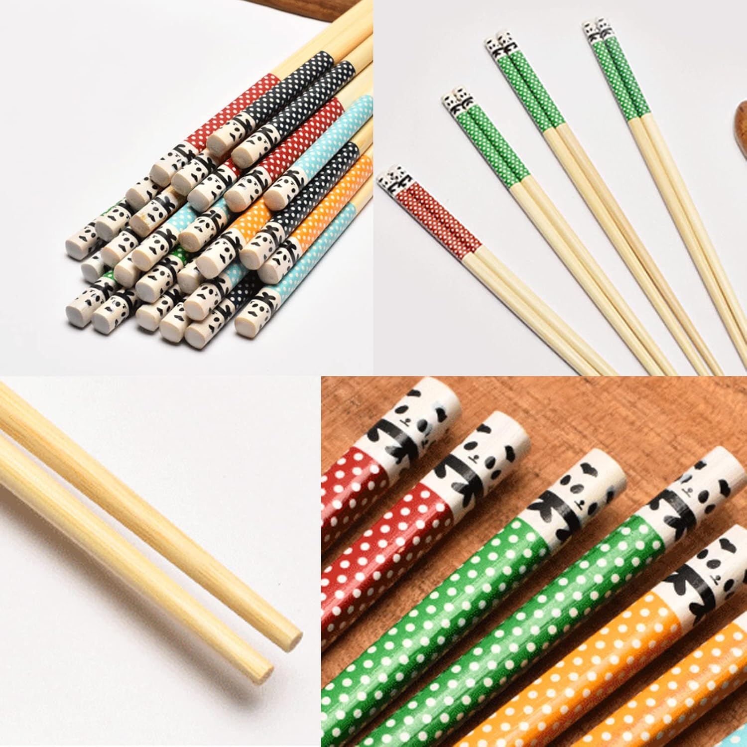 Panda Palillos reutilizables de bambú natural, aptos para lavavajillas, juego de palillos antideslizantes para fideos de arroz de sushi, vajilla