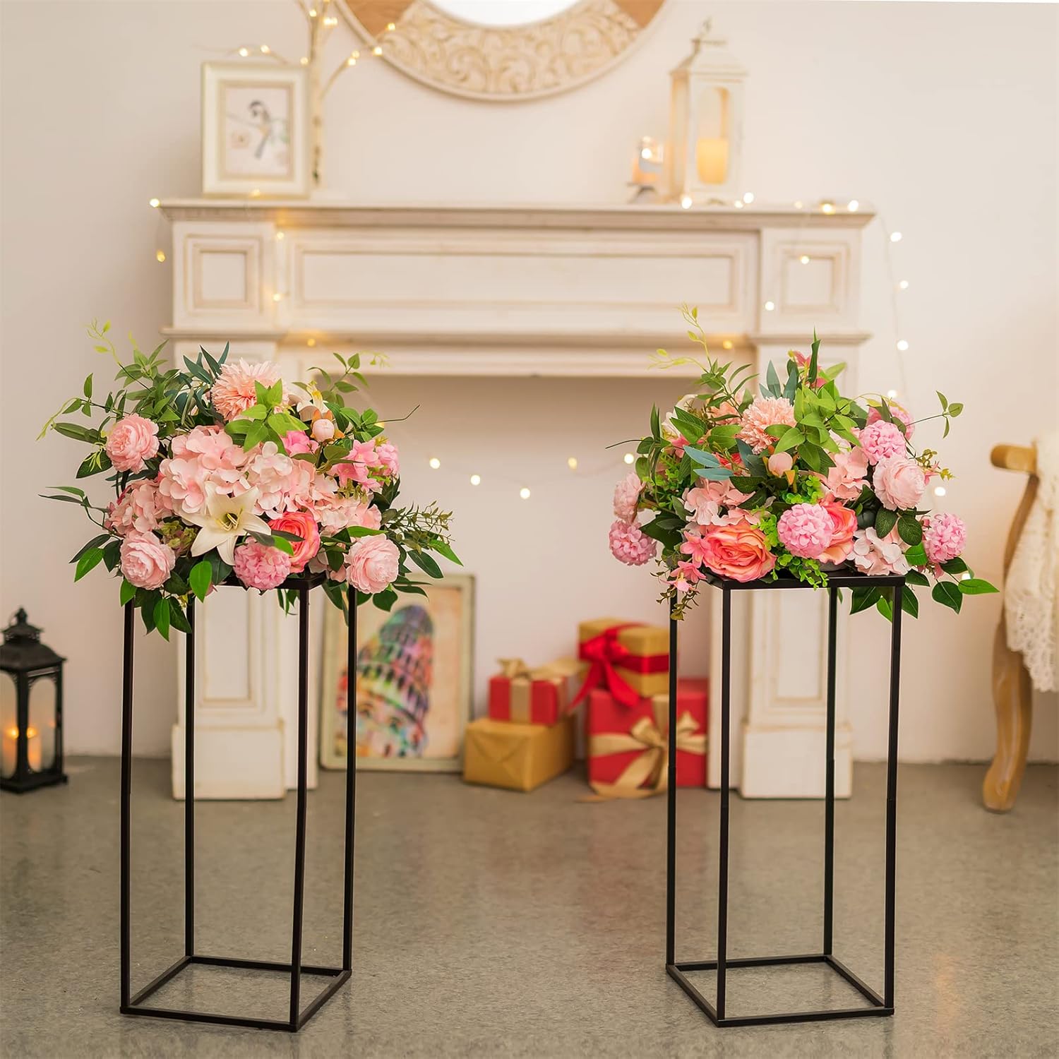Sziqiqi Jarrón de centros de mesa de boda para mesas con platos, 2 piezas de columna de metal, soporte geométrico de flores de 23.6 pulgadas,