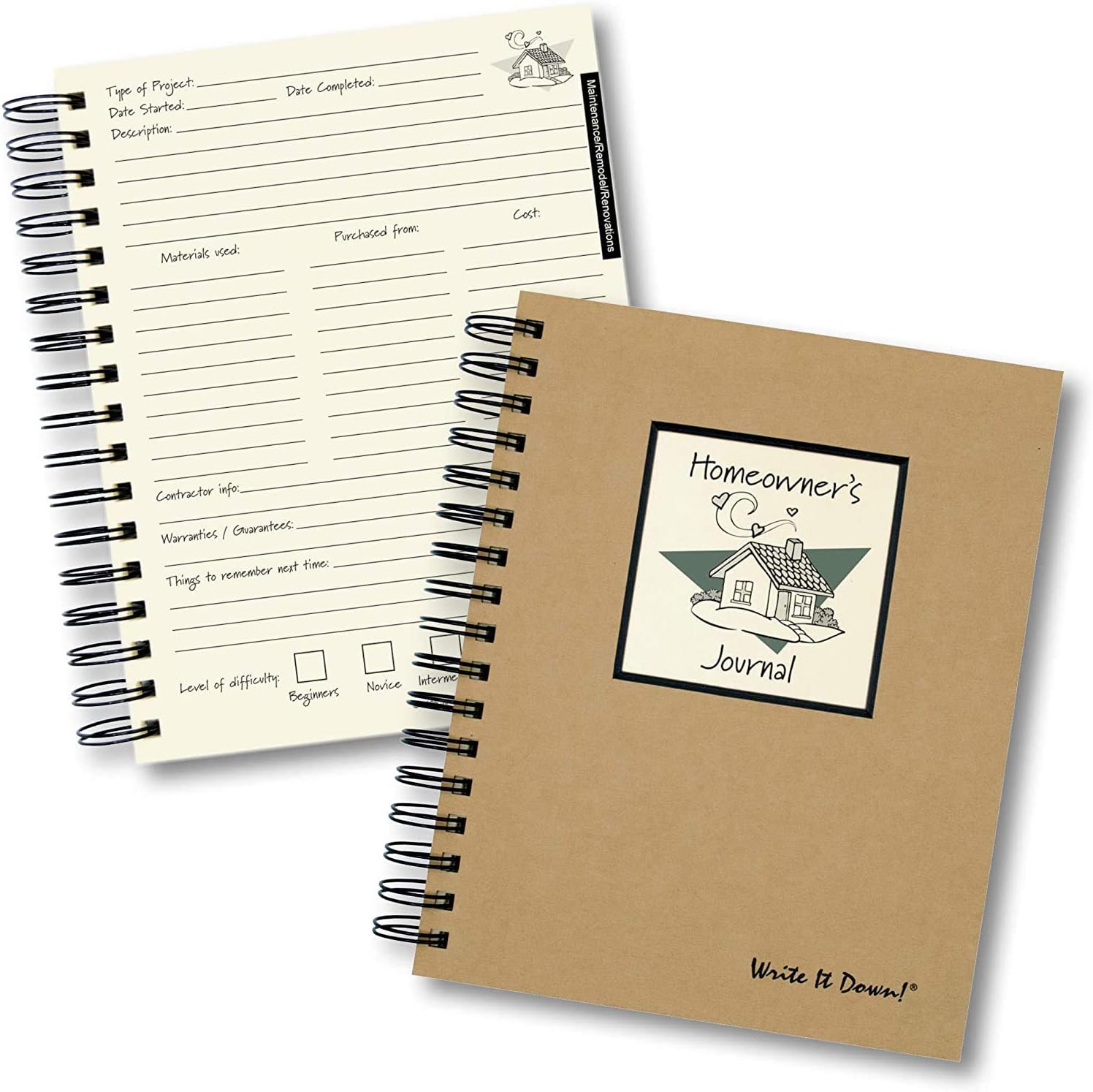 The Homeowners Journal, un planificador del hogar y libro de registro de Journals Unlimited con bolígrafo de tinta y lápiz óptico
