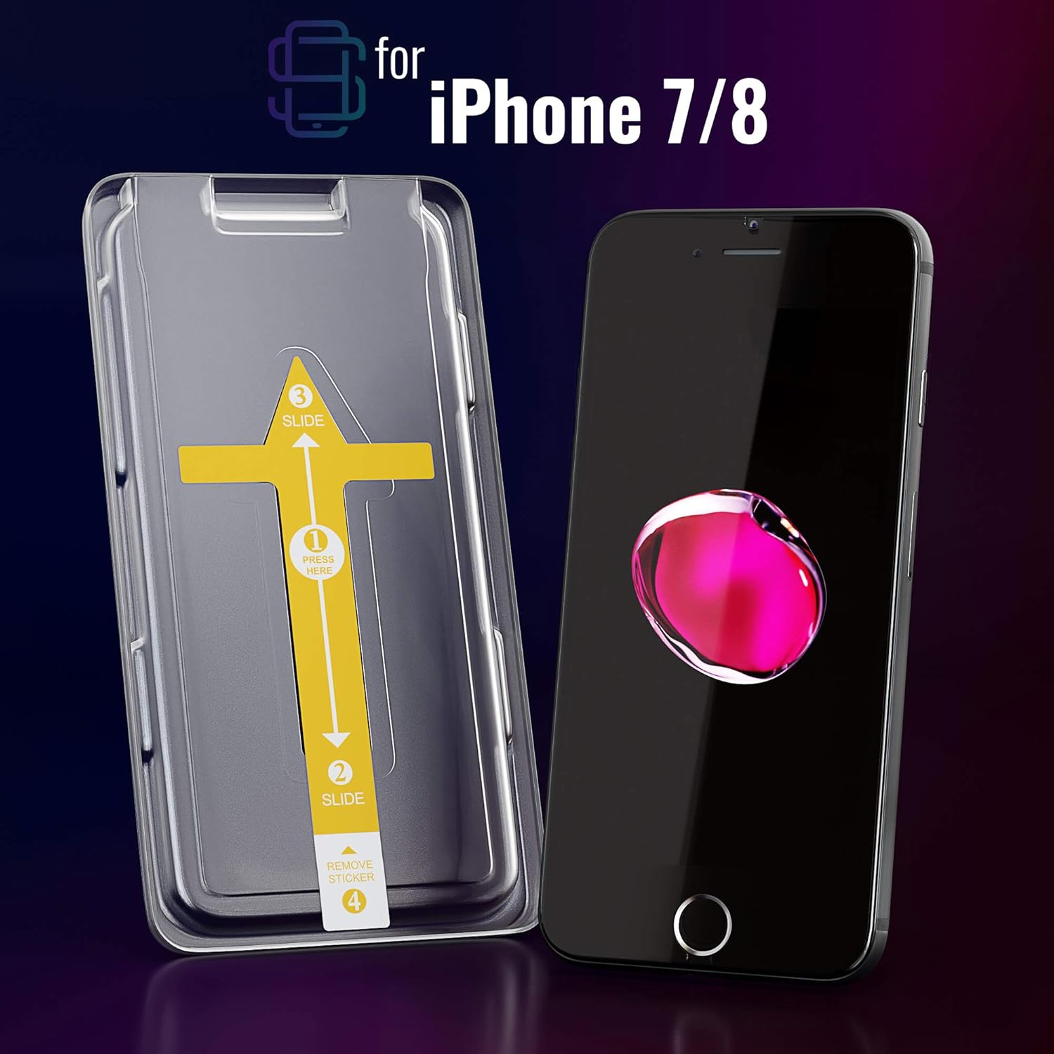 Protector de pantalla para iPhone 87 (paquete de 2) con kit de instalación fácil de alinear automáticamente, vidrio templado para iPhone 8, 7 (4,7