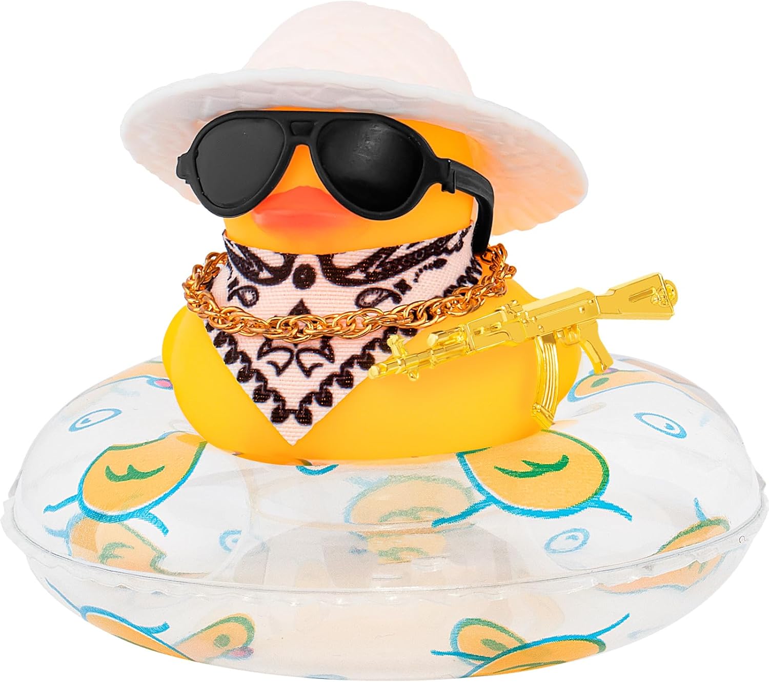 wonuu Decoración de pato de goma para automóvil, accesorios de decoración de tablero de instrumentos de vaquero occidental con mini anillo de