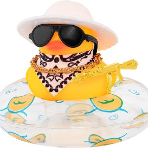 wonuu Decoración de pato de goma para automóvil, accesorios de decoración de tablero de instrumentos de vaquero occidental con mini anillo de wonuu Decoración de pato de goma para automóvil, accesorios de decoración de tablero de instrumentos de vaquero occidental con mini anillo de