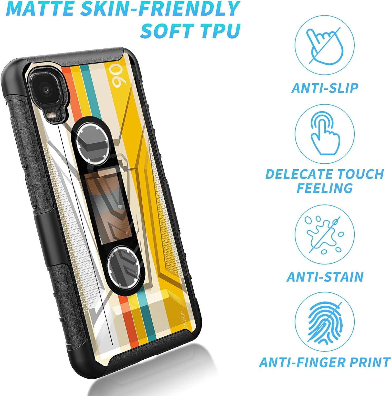 Funda para Alcatel TCL A3 A509DL con protector de pantalla de vidrio templado resistente de doble capa con soporte incorporado resistente a prueba
