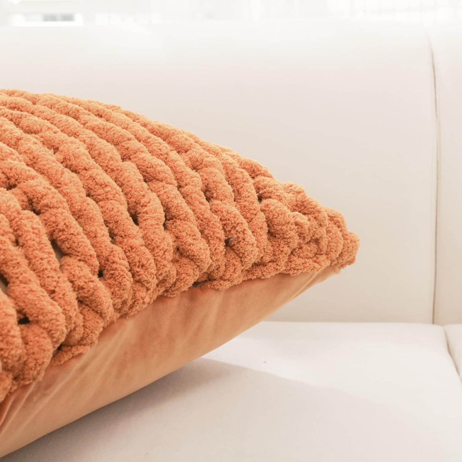 Fundas de almohada de punto grueso naranja quemado, 1 unidad, 18 x 18 pulgadas, cuadradas, estilo de lujo, fundas de almohada de ganchillo, fundas