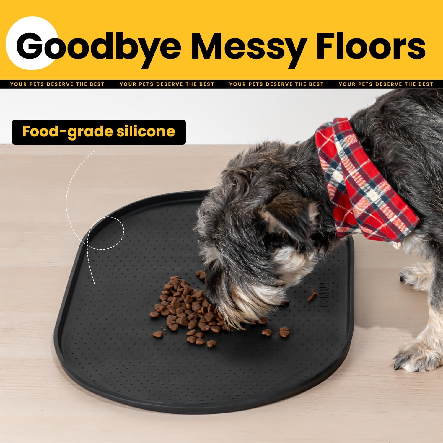 Tapete de comida para perros, bordes elevados de 12 pulgada, tapete de alimentación para gatos y perros para contener derrames, tapete de silicona