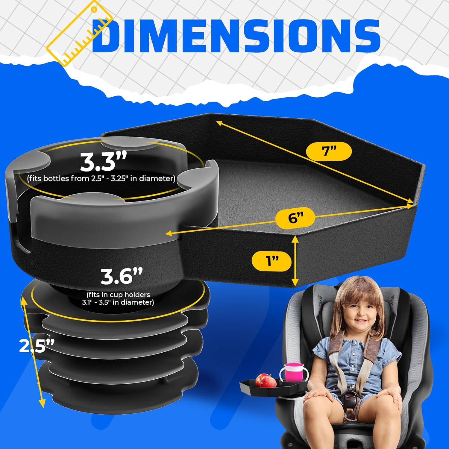 Bandeja de viaje para niños, base grande, bandeja para asiento de automóvil y portavasos de automóvil, bandeja para aperitivos, entretenimiento,