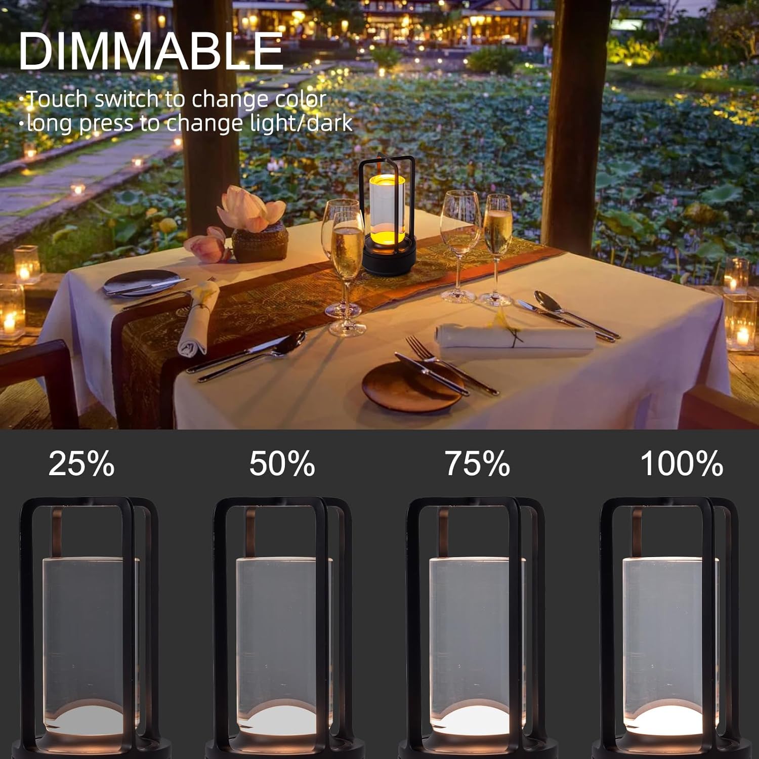 Lámpara de mesa LED portátil inalámbrica, lámpara de escritorio recargable con sensor táctil (2600 mAh), regulable de tres niveles adecuada para