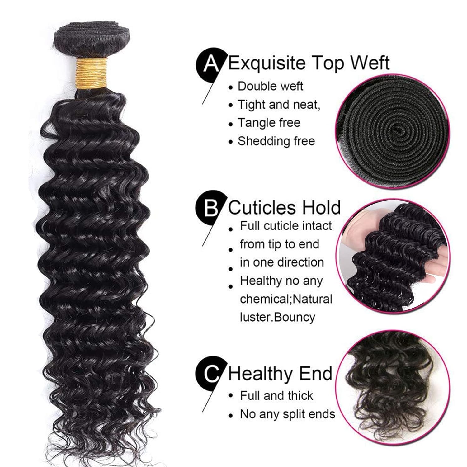 1 paquetes de cabello humano virgen brasileño ondulado profundo de 18 pulgadas, sin procesar, extensiones de cabello rizado (18 pulgadas, onda