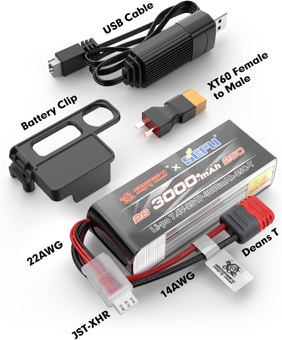 HYPER GO Angry Snail 2S3000 RC Accesorios de actualización de coche 2S 7.4V 3000 mAh 25C LiPo Batería, piezas de repuesto RC Batería todo escala 114