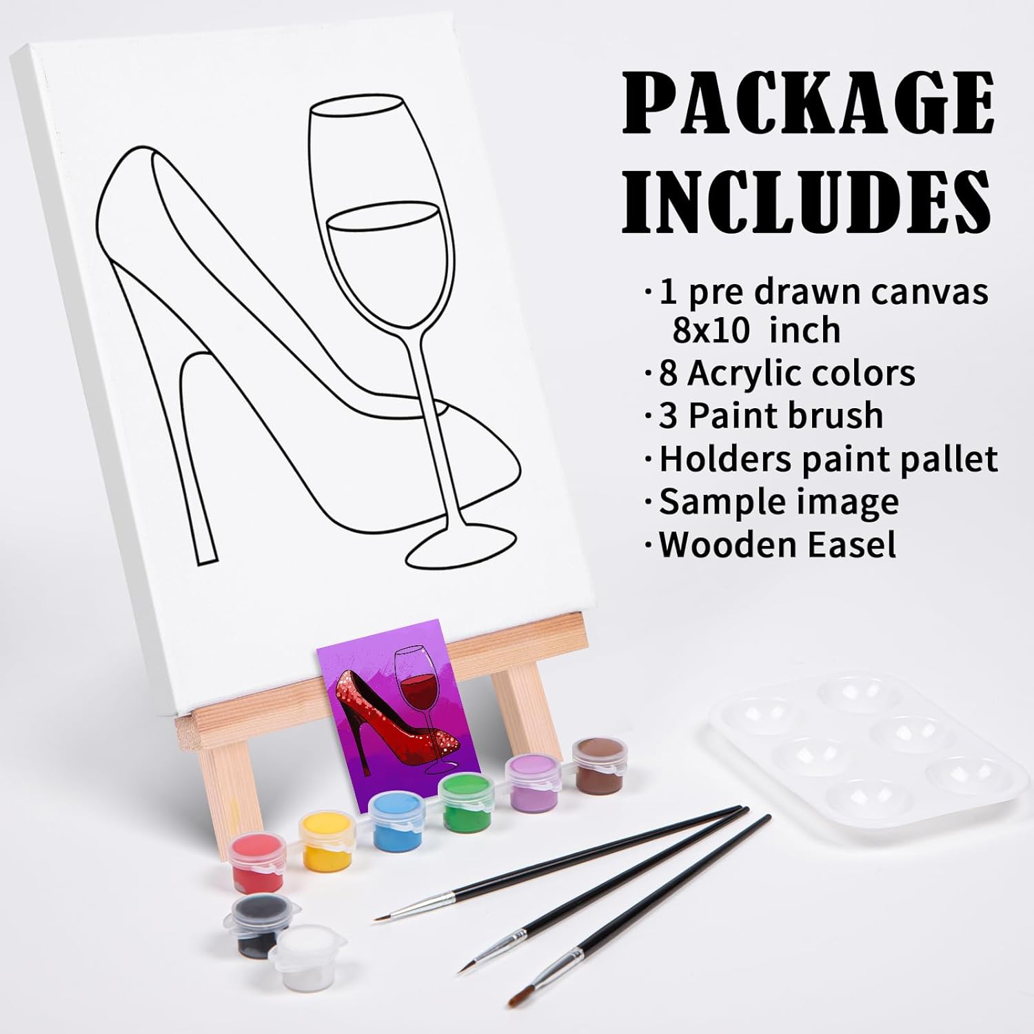 VOCHIC Kit de pintura y sorbo Kit de pintura en lienzo predibujado para adultos, kit de suministros de fiesta con imagen para pintar, 1 caballete, 8