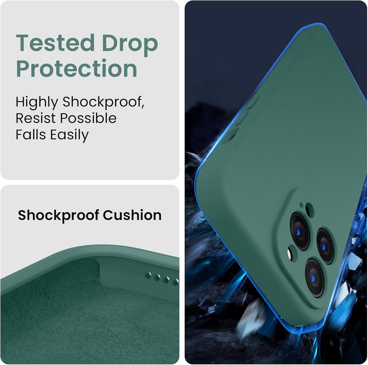 FireNova Funda para iPhone 13 Pro Max, funda de silicona mejorada protección de cámara con 2 protectores de pantalla, forro interior de microfibra