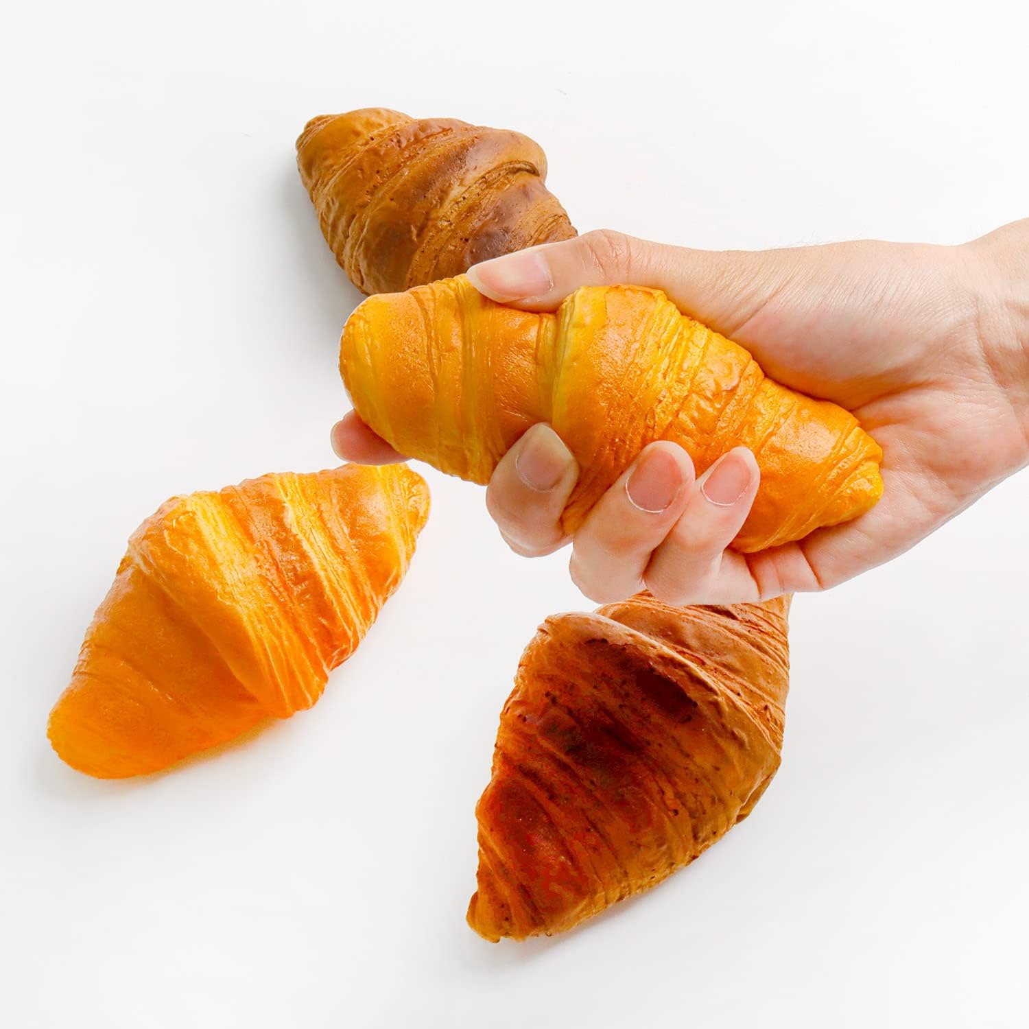 4 rollos de croissant artificiales de simulación de pan falso de poliuretano realista decoración de pan de comida modelo cocina accesorios de foto