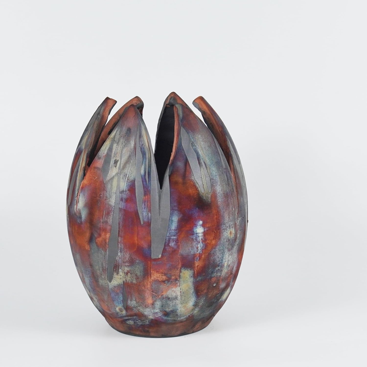 RAAQUU Jarrón grande de cerámica de flores en carbono medio cobre mate SN0000155 – 11 pulgadas Raku hecho a mano cerámica centro de mesa decoración