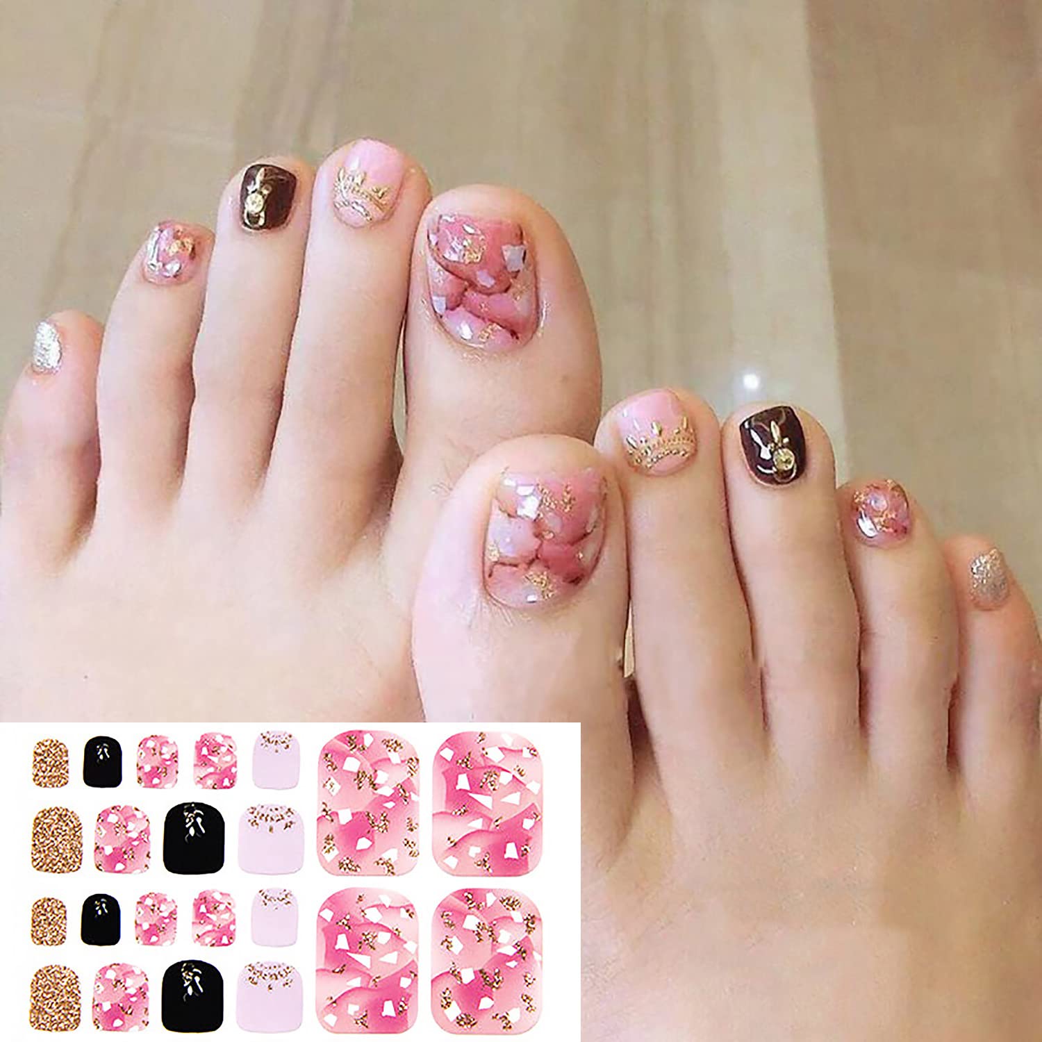 20 hojas de 440 calcomanías autoadhesivas de esmalte de uñas para mujeres y niñas, calcomanías de uñas degradadas con purpurina para uñas de gel