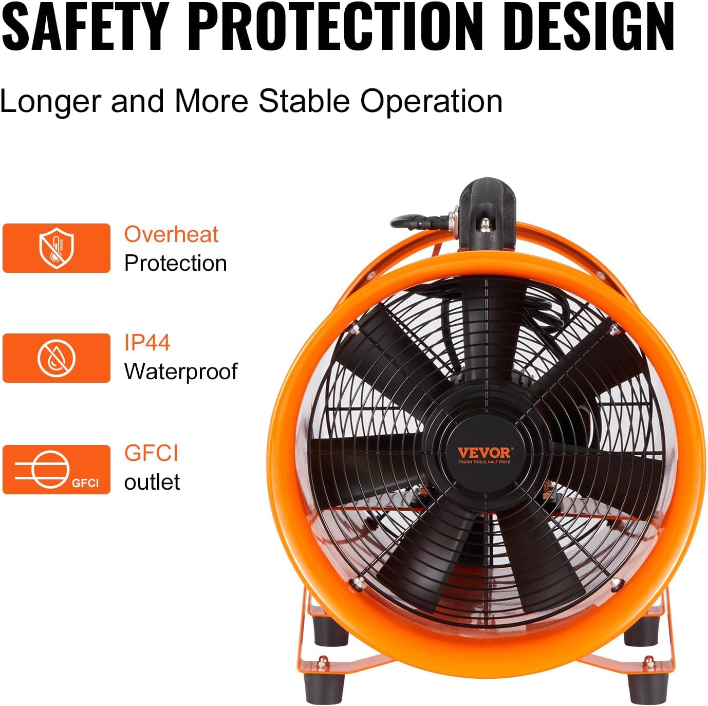 VEVOR Ventilador portátil de utilidad, ventilador axial de cilindro resistente de 8 pulgadas, 195 W, 1070 CFM, con manguera de conducto de 16.4