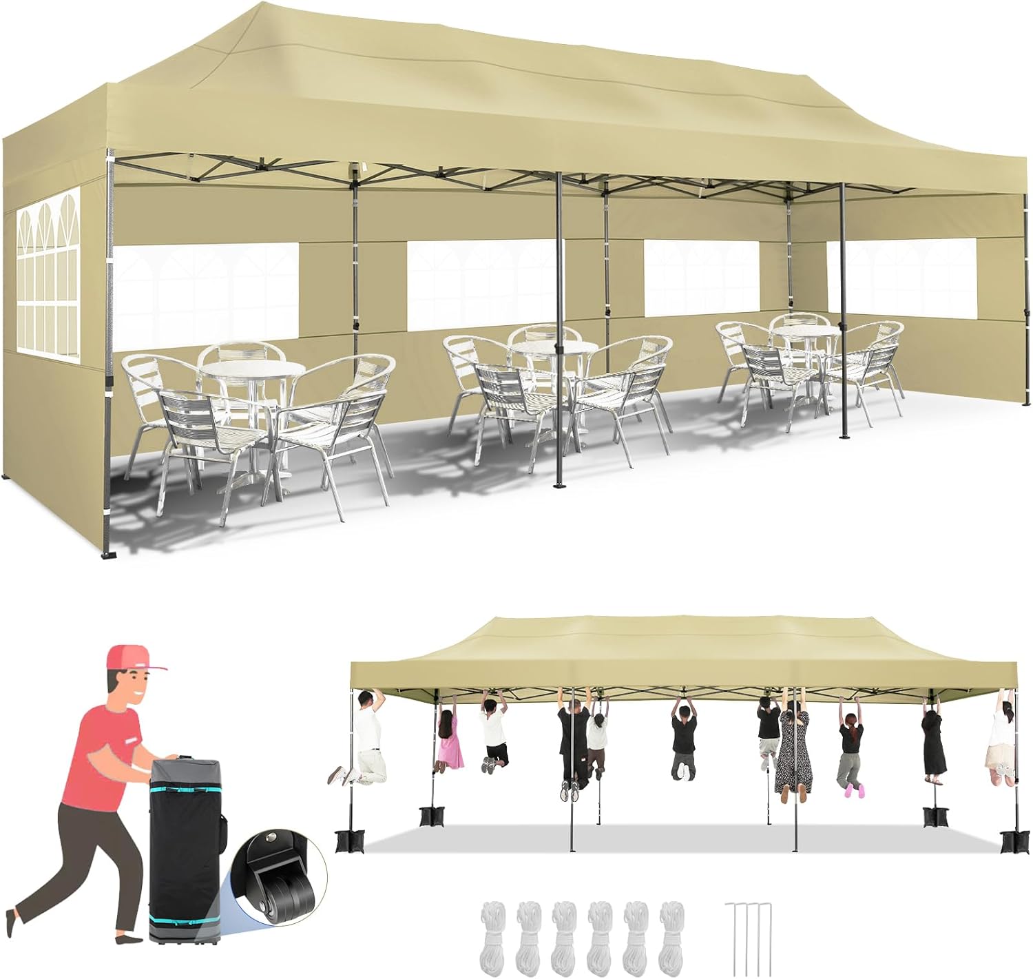 Tooluck Toldo desplegable resistente de 10 x 30 pulgadas con 8 paredes laterales, toldo comercial impermeable para fiestas, tiendas de campaña al