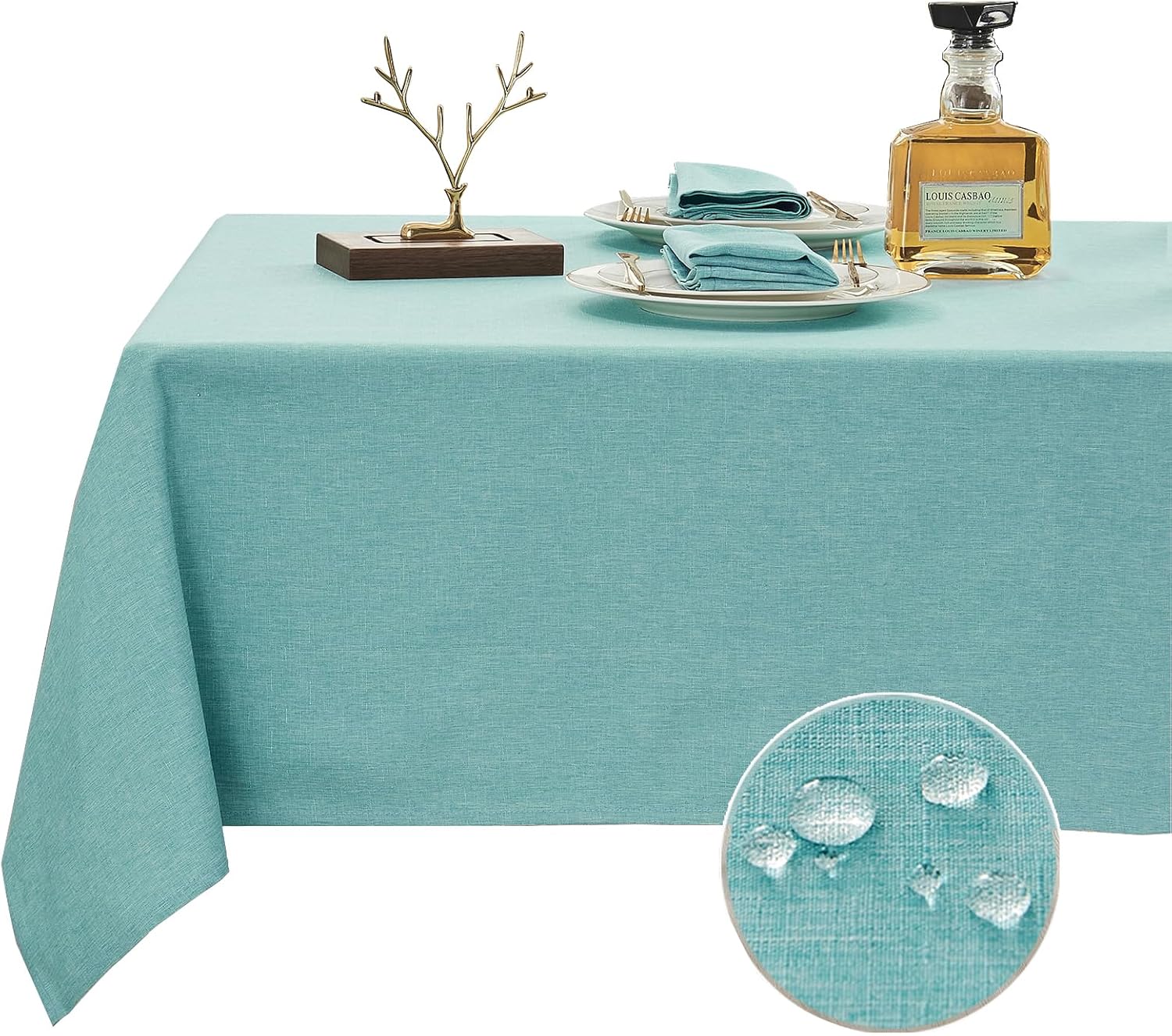 Mantel rectangular, impermeable y resistente a las manchas, estilo de lino estilo granja, lavable de imitación decorativa de tela para cocina o uso
