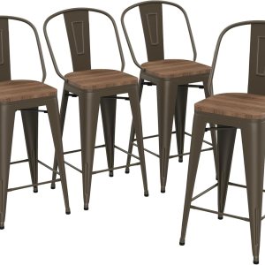Yongqiang Juego de 4 taburetes de bar de altura de 30 pulgadas de alto, sillas de bar para isla de cocina, taburetes de metal con respaldo alto y Yongqiang Juego de 4 taburetes de bar de altura de 30 pulgadas de alto, sillas de bar para isla de cocina, taburetes de metal con respaldo alto y