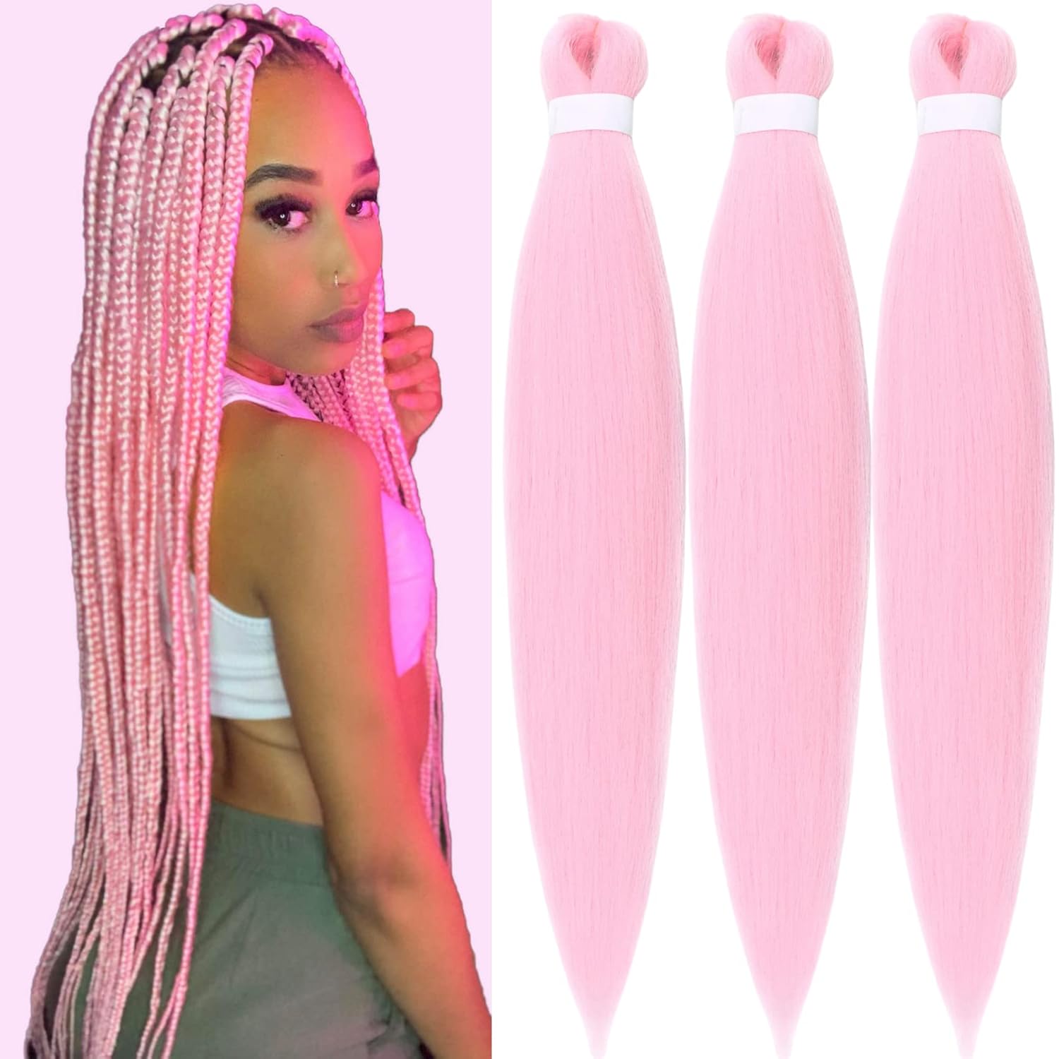 Gozill Cabello trenzado rosa preestirado caja trenzas Kanekalon pelo humano 30 pulgadas