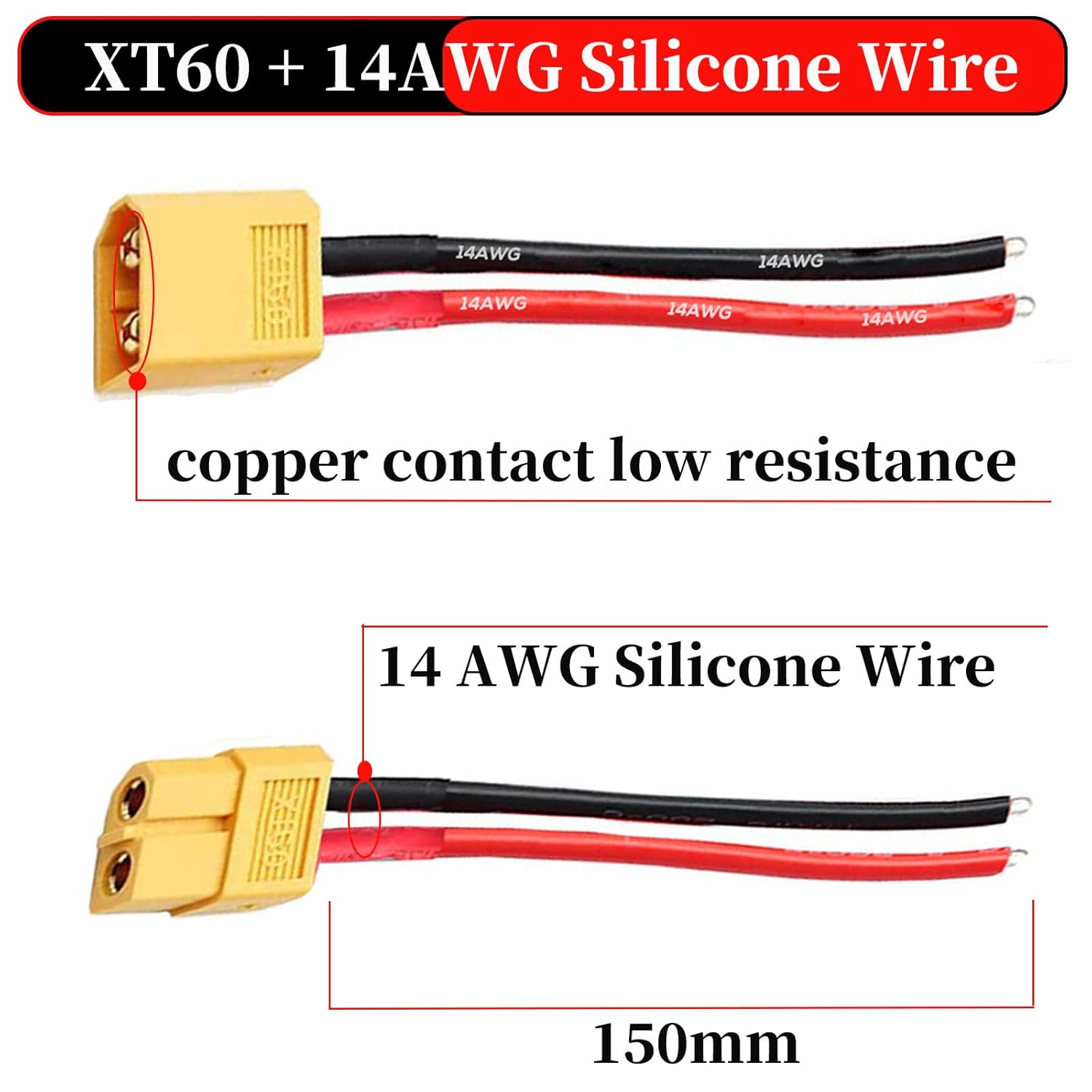 2 pares de conectores hembra y macho XT60, cable de silicona de 14 AWG con tapa protectora de aislamiento de goma para RC Drone Car Lipo cargador de