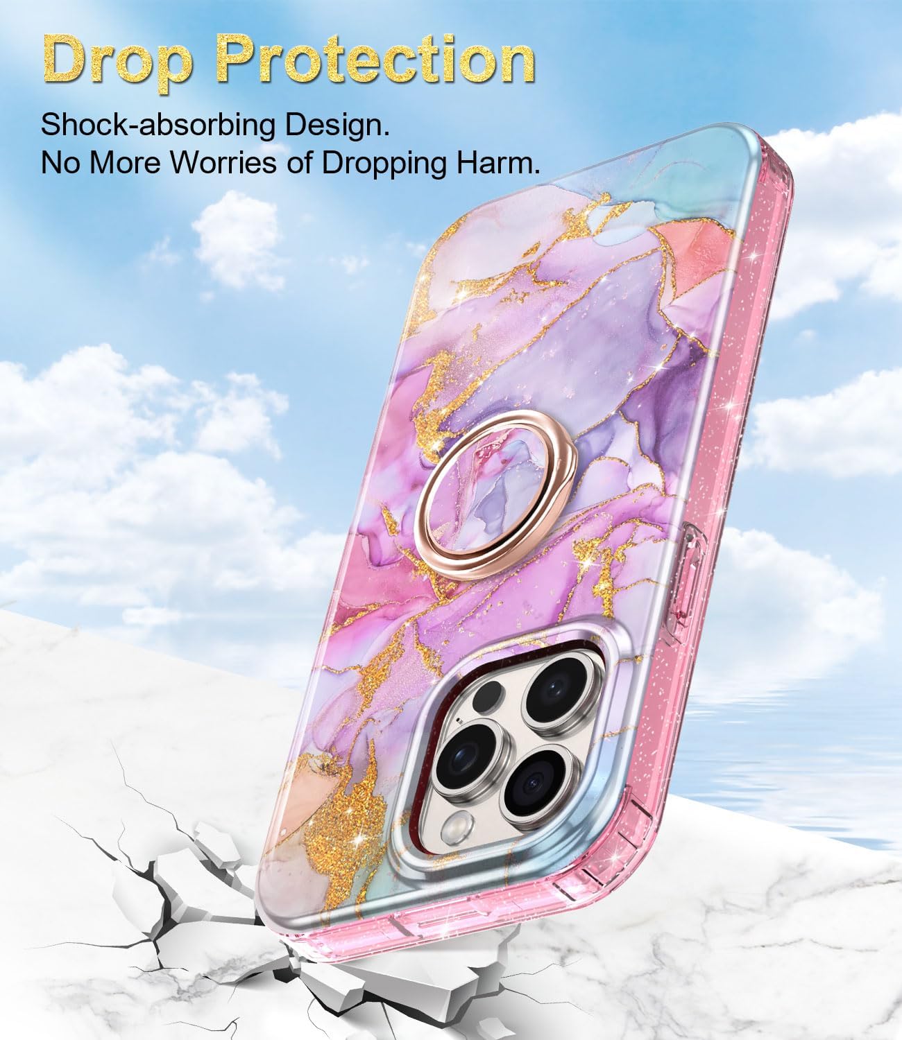Btscase Funda para iPhone 15 Pro Max de 6.7 pulgadas, protector de pantalla integrado con soporte de anillo de 360, cuerpo completo de doble capa