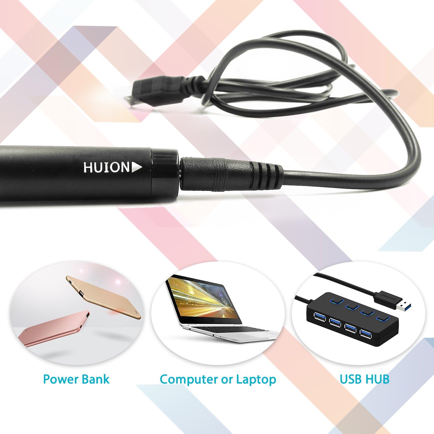 HUION Cable de carga Gráficos Dibujo Tablet Pluma recargable P80-3.28 pies (3.3 ft)