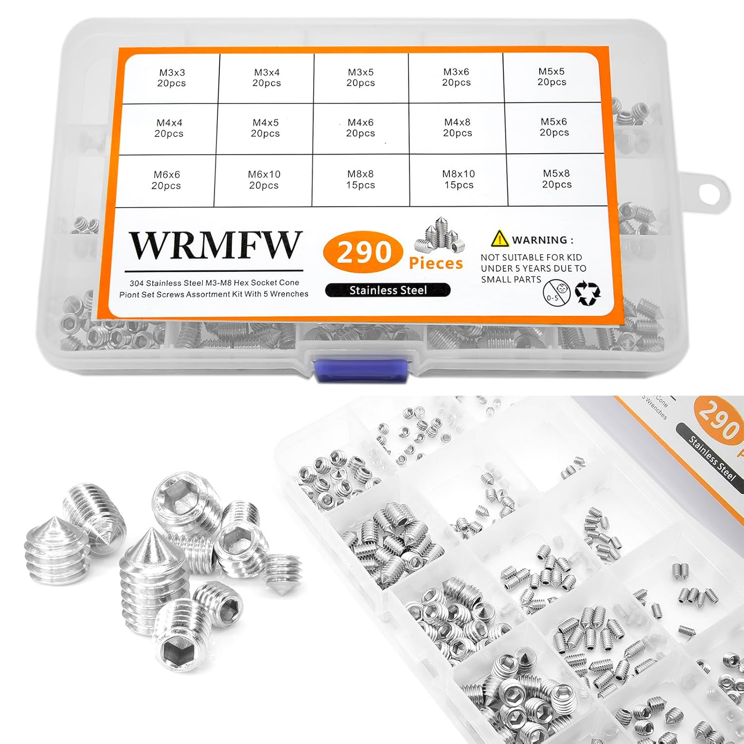 Juego de 290 tornillos métricos, juego de tornillos M8 M6 M5 M4 M3, tornillos hexagonales de acero inoxidable para accesorios de baño, manijas de