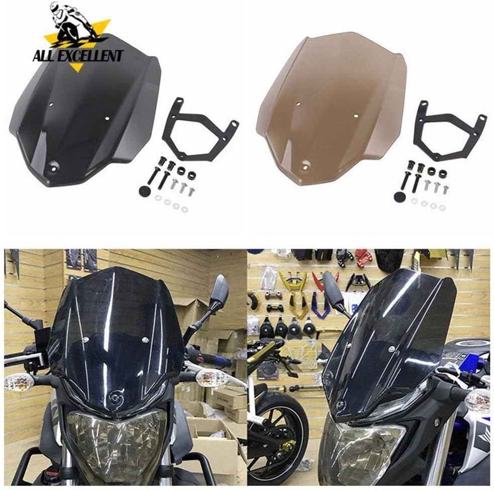 Motorcycle Windshield Smoke Color and Black Color Windscreens Wind Deflector Screen Compatible with MT03 MT 03 2016 with Mounting Bracket Windshield