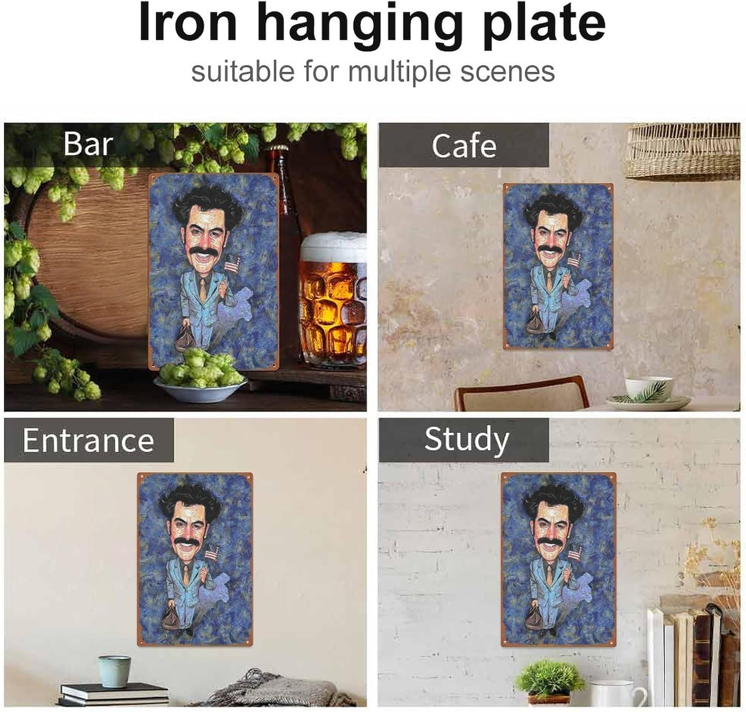 borat sagdiyev – Pósteres de película de lata, retro, de metal, para bar, pub, hogar, cafeterías, decoración de pared, 8 x 12 pulgadas (7.9 x 11.8