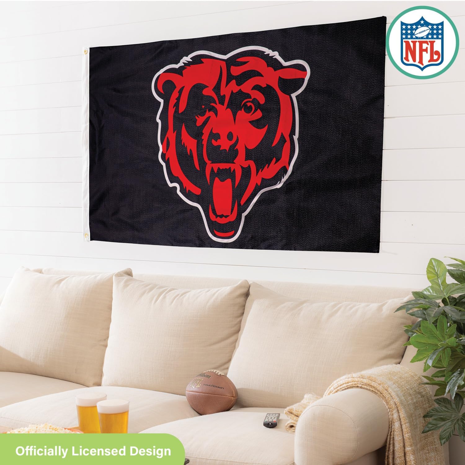 NFL Chicago Bears – Bandera duradera de 3 x 5 para exteriores con ojales, bandera y pancarta resistentes para jardín al aire libre y patio, bandera