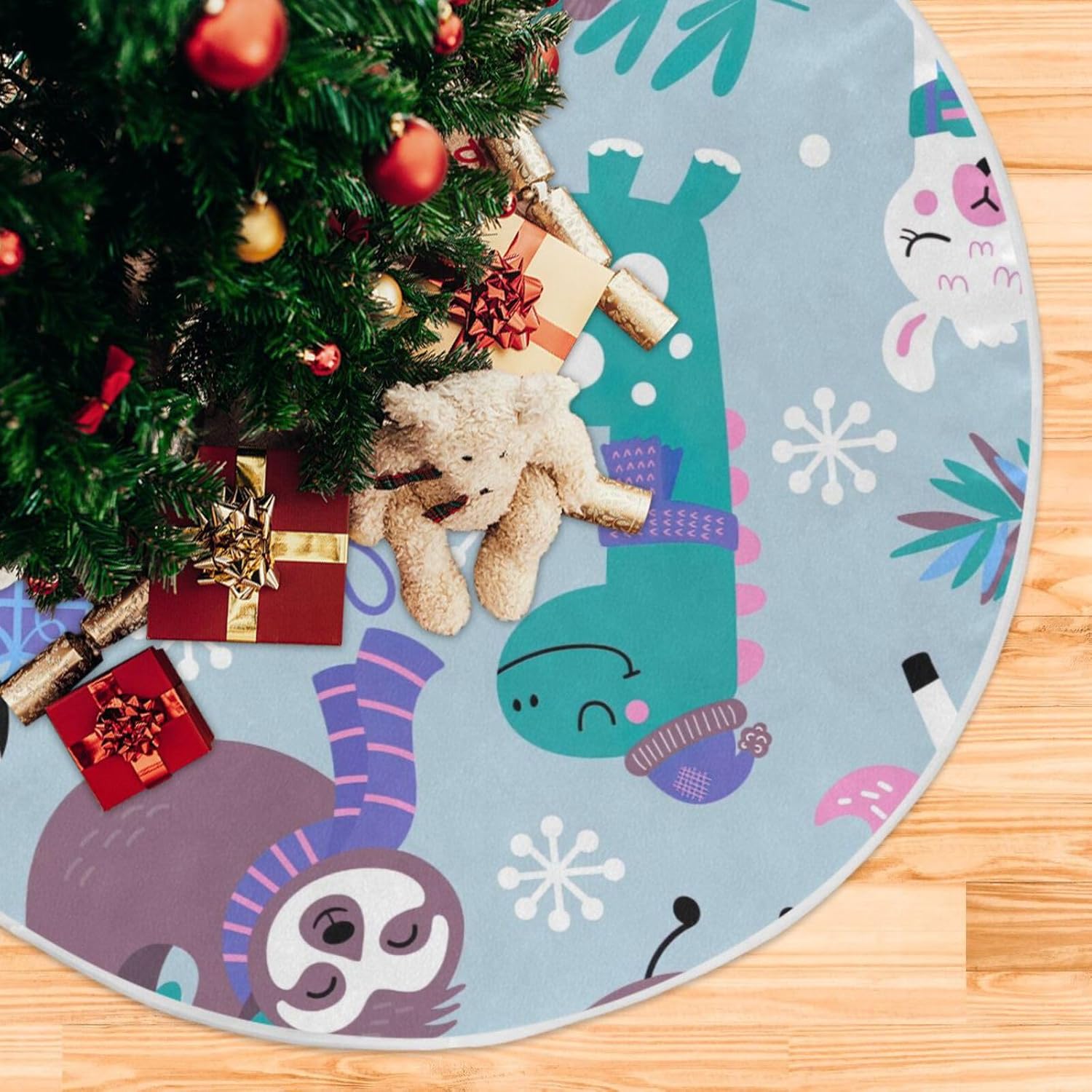 Falda de árbol de Navidad de animales navideños, decoración navideña, falda moderna para árbol de Navidad, decoraciones para árbol