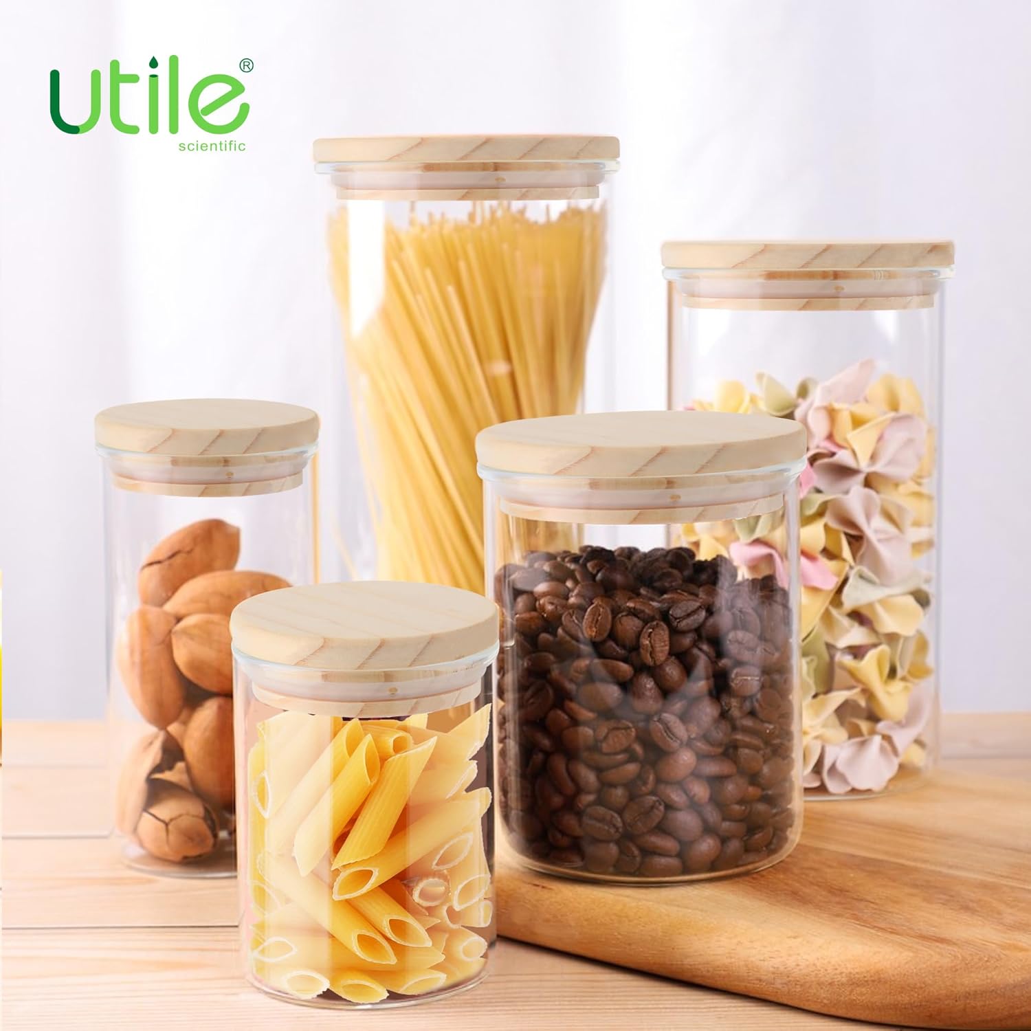 Utile Juego de 6 frascos de vidrio grueso para alimentos con tapa, 21.3 fl oz-3PCS, 33.0 fl oz-2PCS, 62.6 fl oz-1PC, recipientes herméticos de