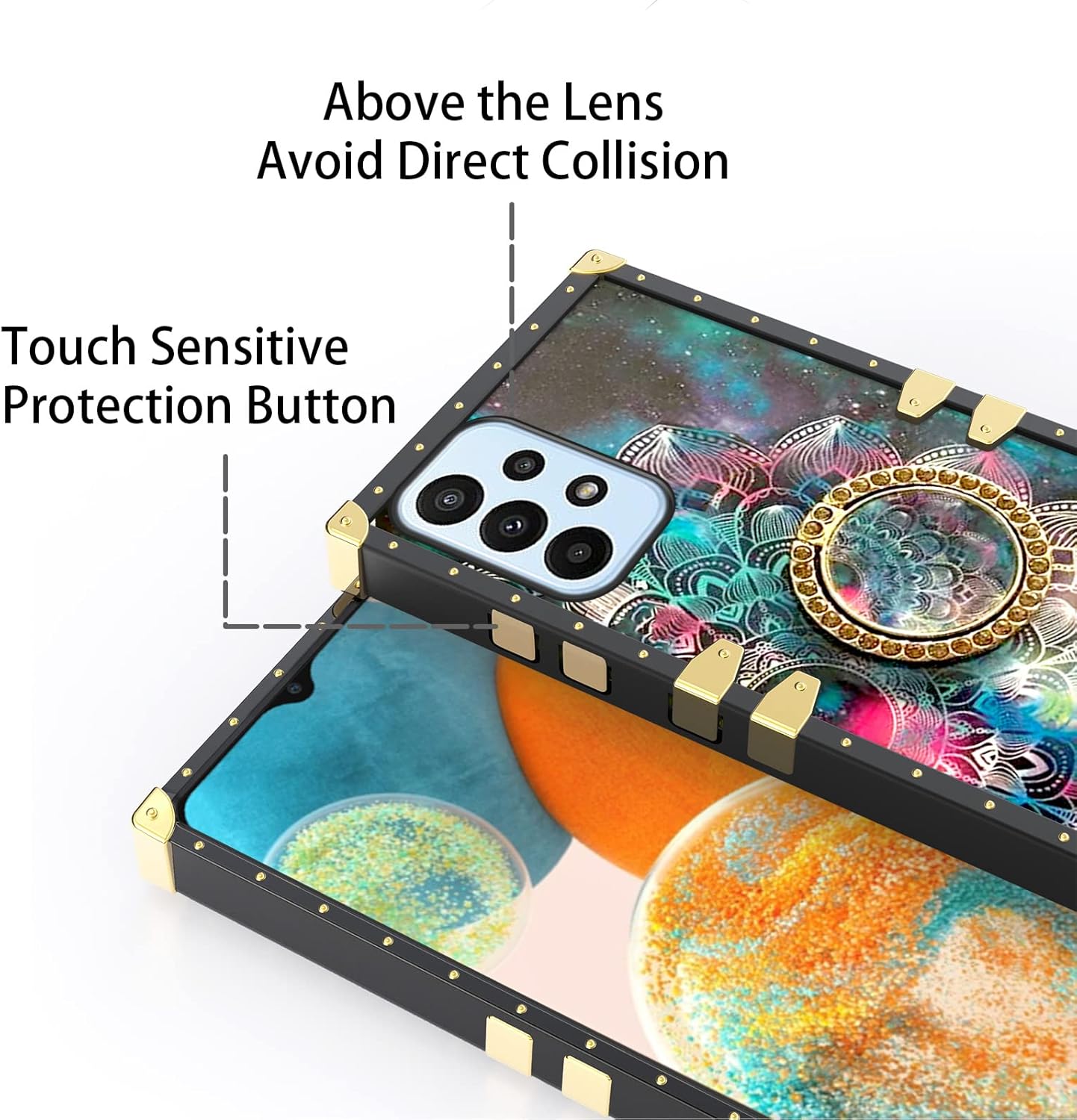 nancheng Funda cuadrada para Samsung Galaxy A23 5G  4G para niñas y mujeres, bonita flor de pétalos de colores, estrella y cielo, con soporte de