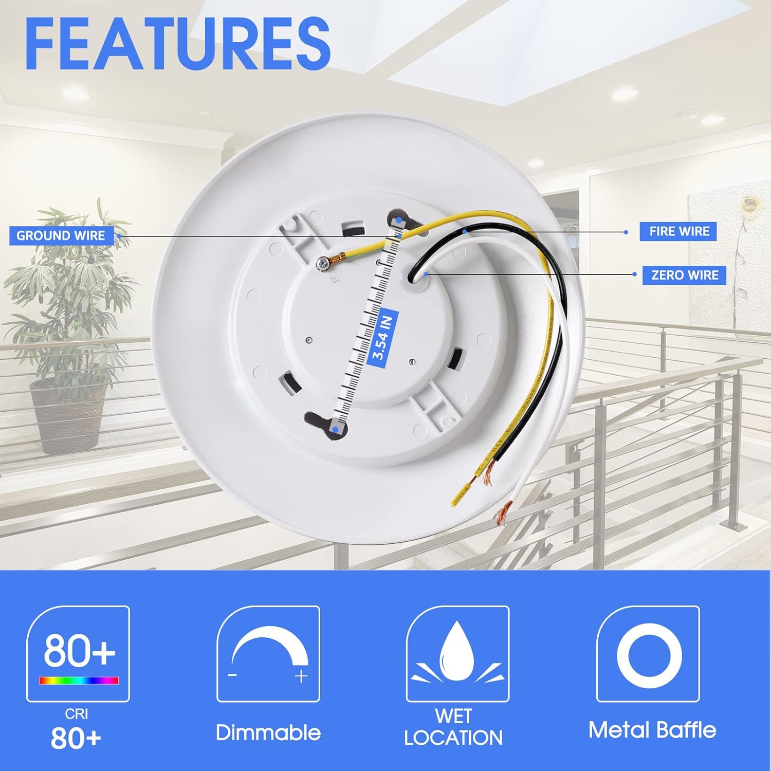 E ENERGETIC LIGHTING Luz de disco LED regulable de 56 pulgadas, 9.5 W, 800 lúmenes, luz de techo de montaje en superficie, luz blanca fría de bajo