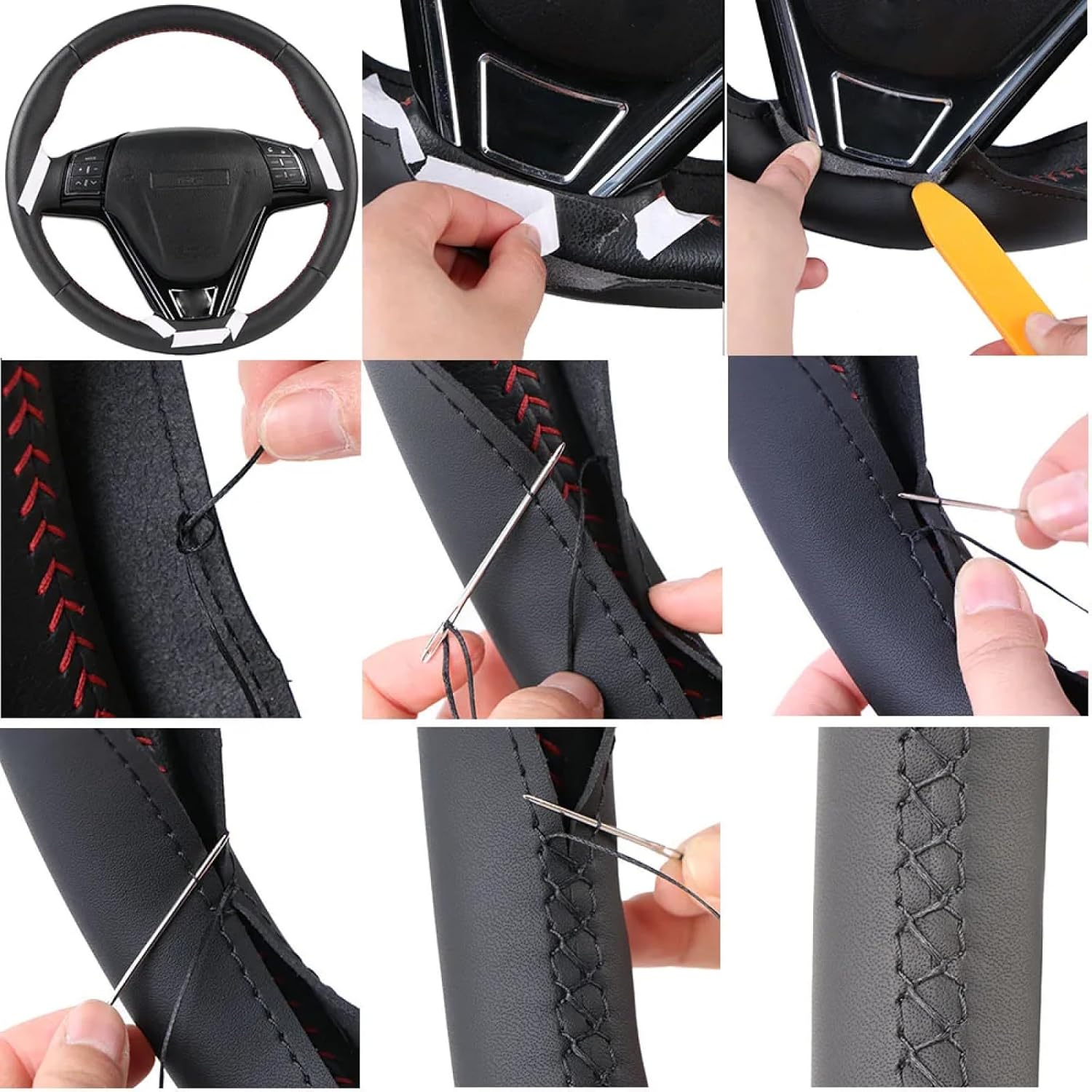 WouND Funda para volante de automóvil, para BYD Song Plus Dmi Qin Pro Max Yuan Tang HAN EV 2015-2023, línea roja, transpirable, antideslizante,