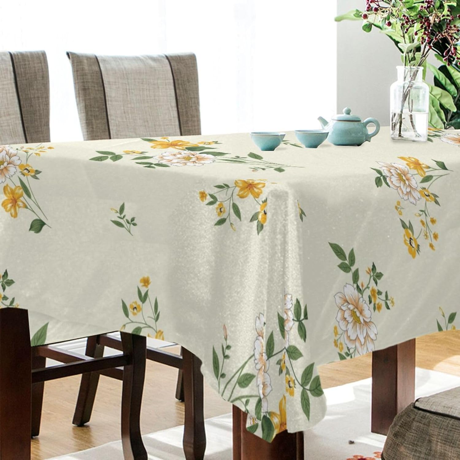 ZOEO Mantel rectangular con estampado de flores sobre amarillo, moderno, mantel de cocina y comedor, mantel decorativo lavable para fiestas, picnic,