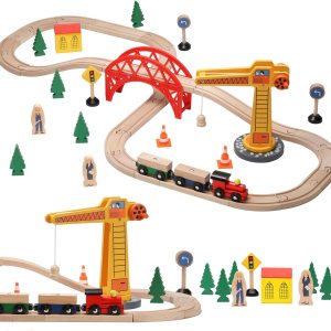 SainSmart Jr. Juego de tren de madera para niños pequeños, 41 piezas de pista de tren de madera con grúa para Brio, Thomas, Melissa y Doug, tren de SainSmart Jr. Juego de tren de madera para niños pequeños, 41 piezas de pista de tren de madera con grúa para Brio, Thomas, Melissa y Doug, tren de