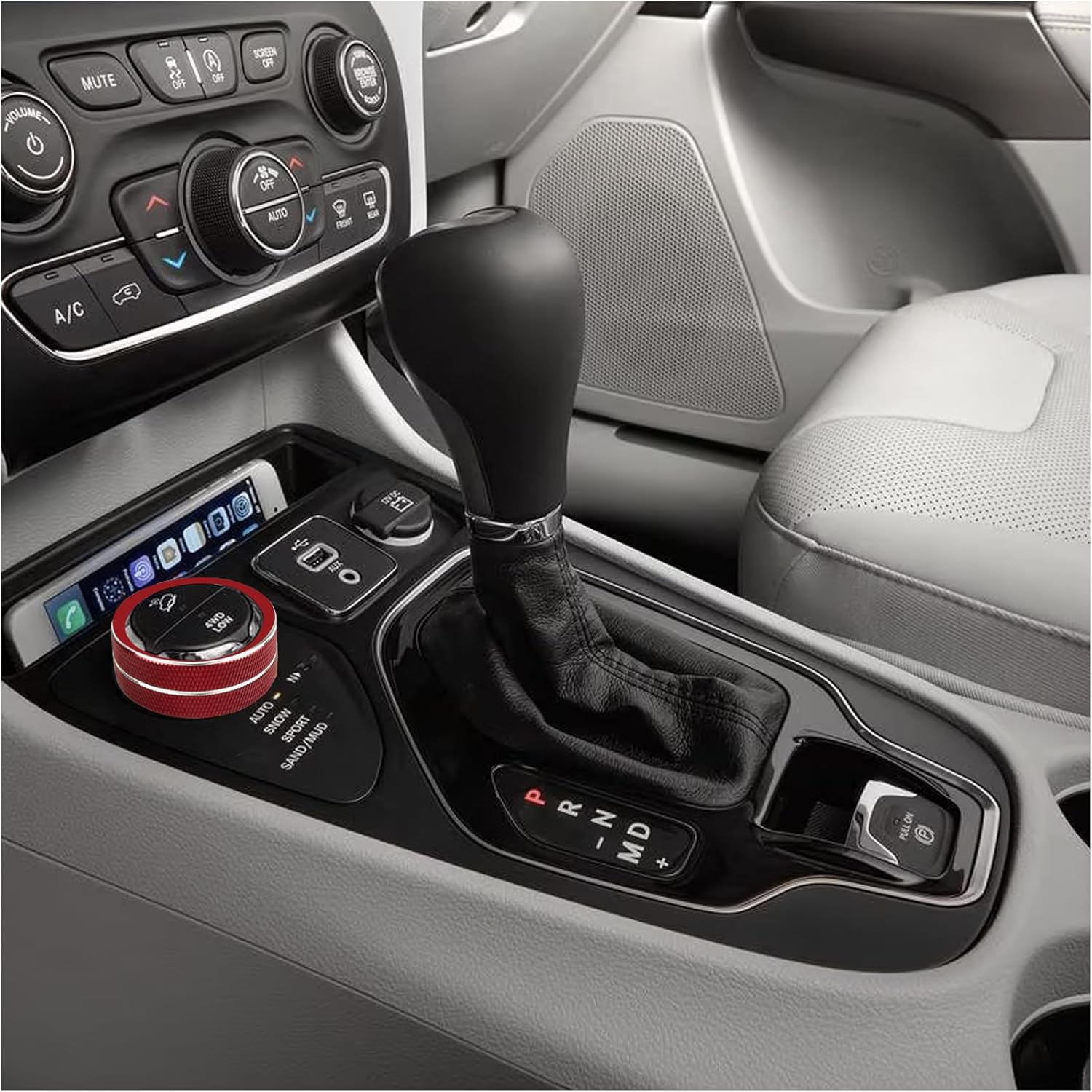 KEEGTBOX Cubierta de botón de la perilla del interruptor de control de la consola central 4WD, compatible con Jeep Renegade Cherokee Compass SUV