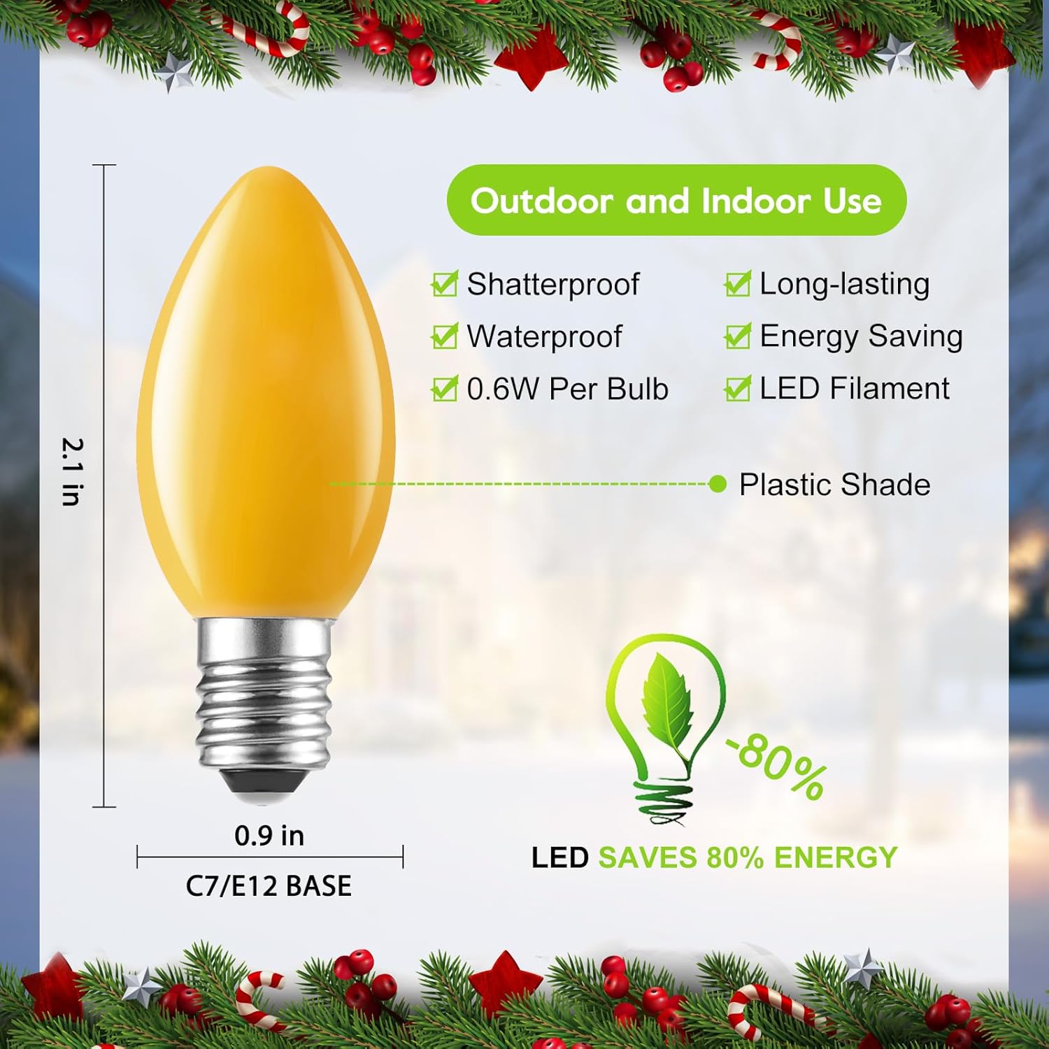 Minetom Bombilla de Navidad de repuesto LED multicolor C7, bombillas de Navidad C7 regulables, base de candelabro C7E12 para luces de Navidad C7