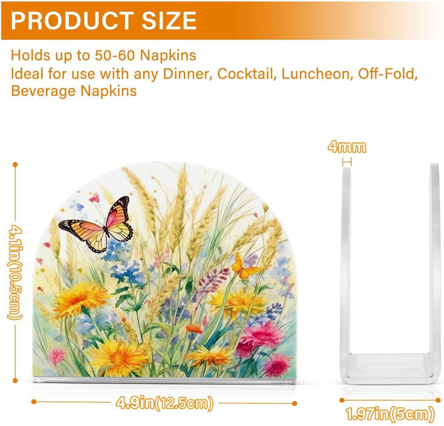Napkin Holder Rustic Wildflowers Butterfly Napkin Holders for Tables, Clear Acrylic Napkin Holders Cocktail Napkin Holder for Kitchen Restaurant Bar