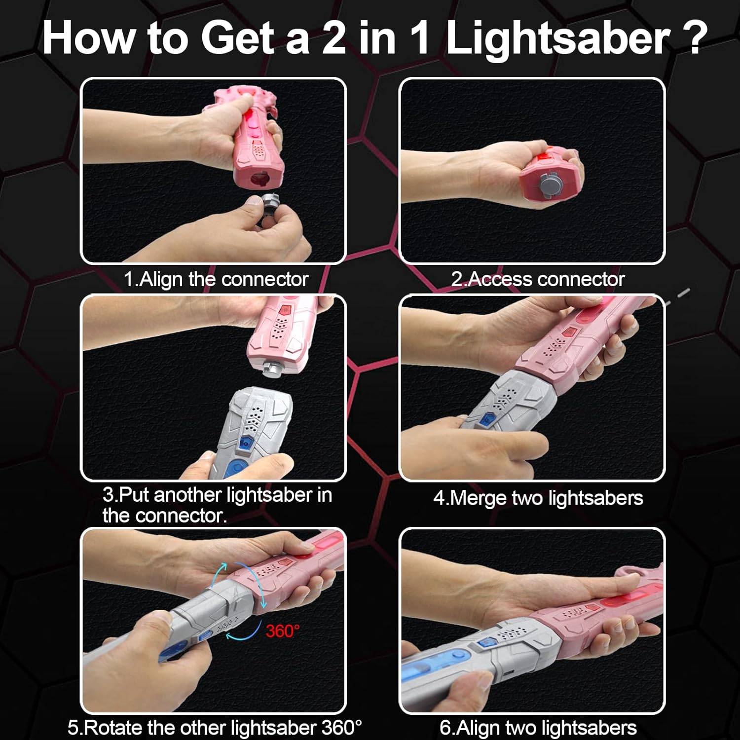 Tongker Paquete de 2 sables de luz para niños, 7 colores RGB con 3 modos de sonido FX, juguete de sable de luz expandible 2 en 1 para Galaxy War