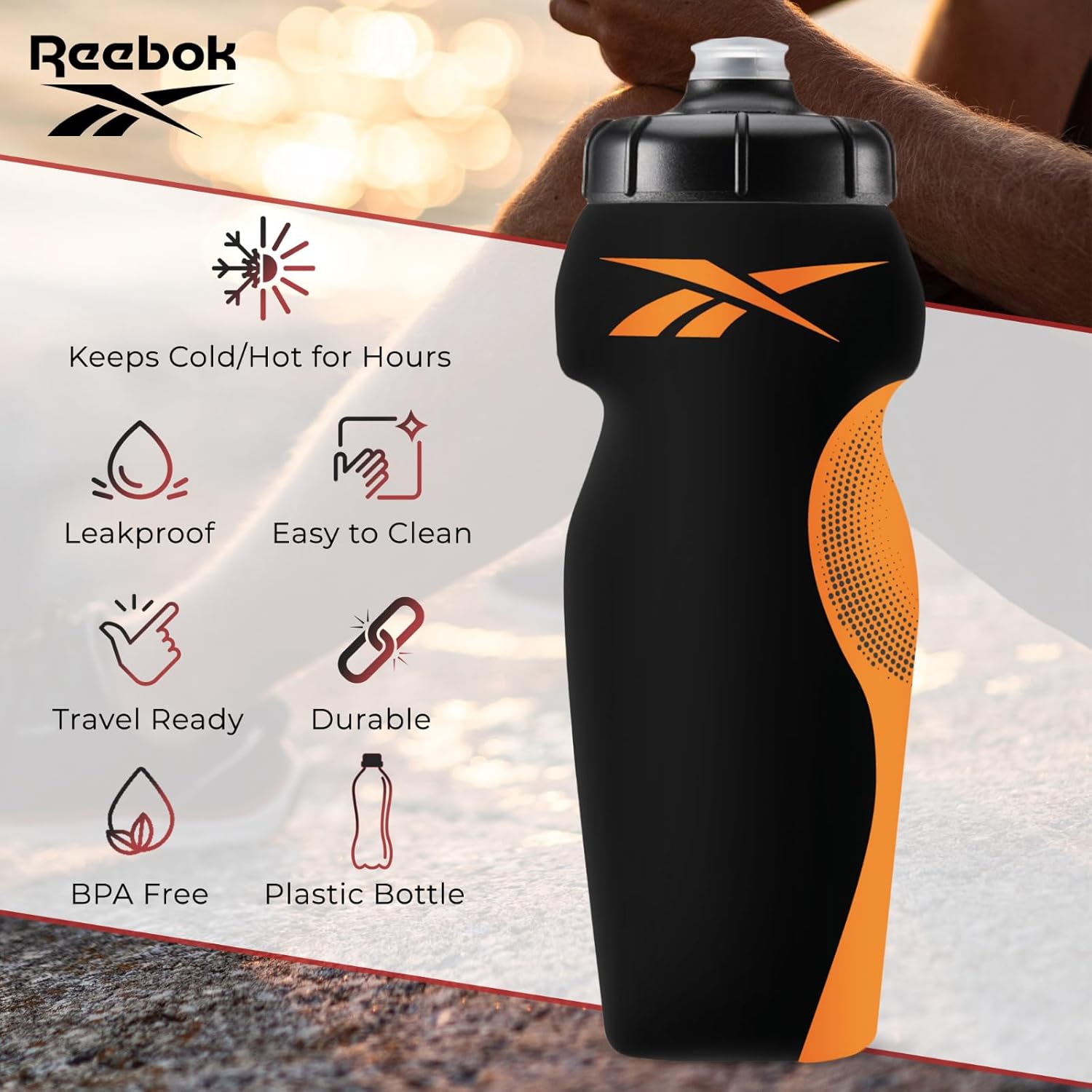 Reebok Botellas de agua para apretar con diseño atlético, botella de agua de 24 onzas, botella de agua deportiva – Botella de agua reutilizable para