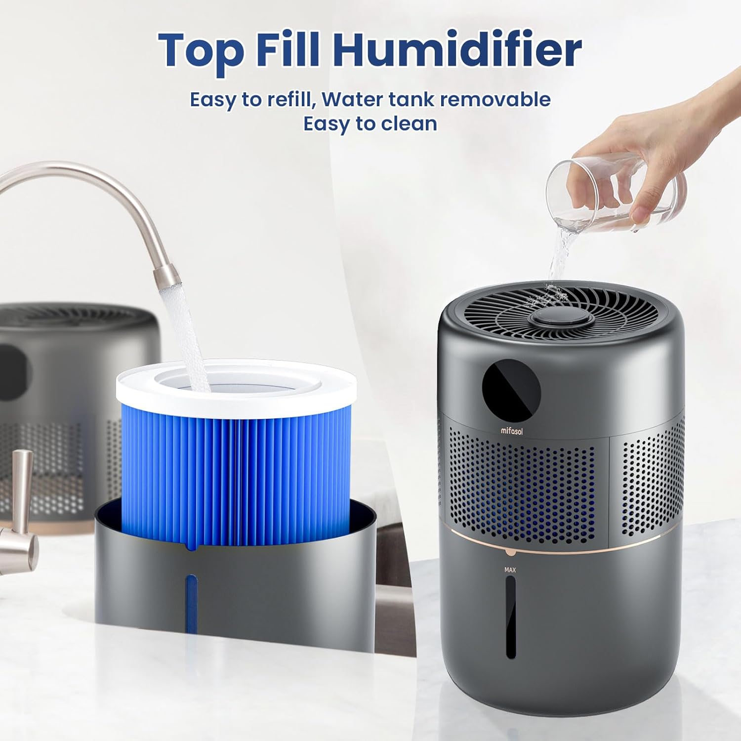 Humidificador evaporativo, humidificadores grandes de 5 L para dormitorio, humidificadores rápidos de 13.5 fl ozh con filtro para el hogar, modo de