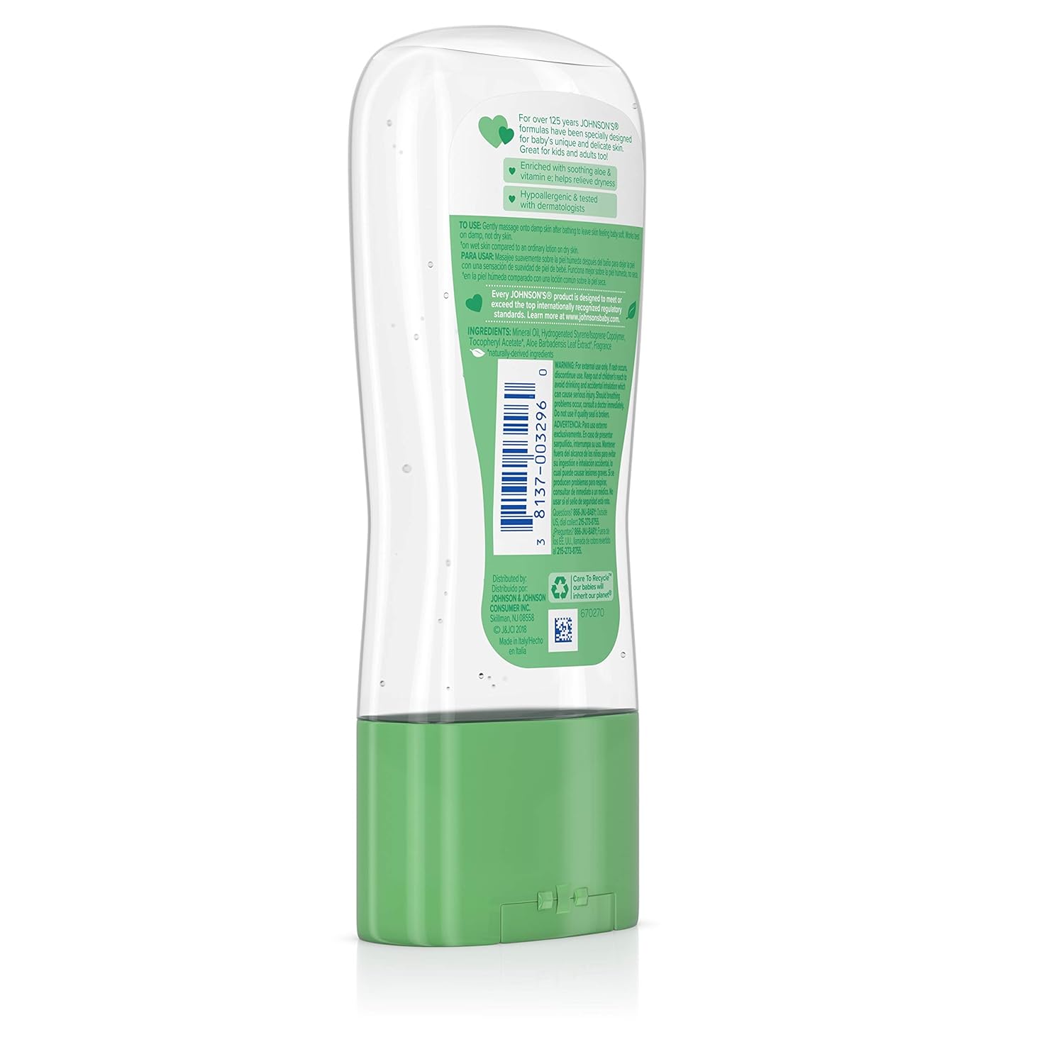 Johnson’s – Gel de aceite para bebés con aloe vera y vitamina E, Hypoaller genic y dermatológicamente probado para el cuidado de la piel del bebé,